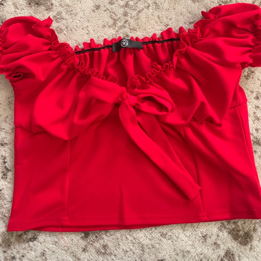 Red off-the-shoulder crop top